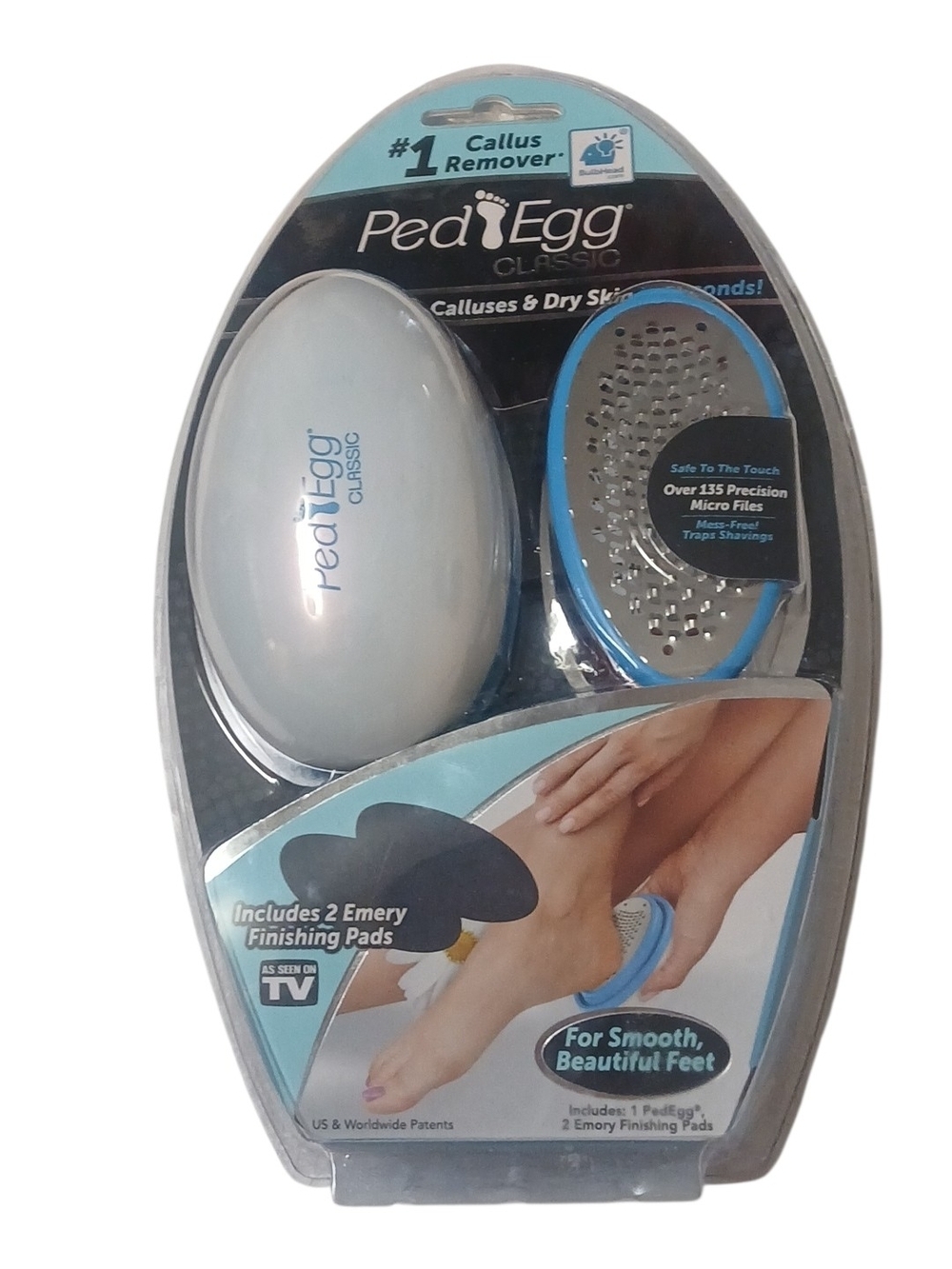 PED EGG Classic Removes Calluses & Dry Skin As Seen on TV w 2 Emery Pads NEW.
